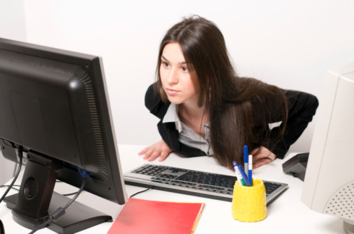 businesswoman analyzing website